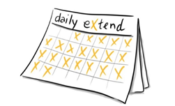 Image d'un calendrier avec le titre "Activités Extend au quotidien" et des « X » dans des cases représentant les mois.